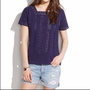 Madewell Navy Blue Eyelet Inset VIGNETTE Shirt